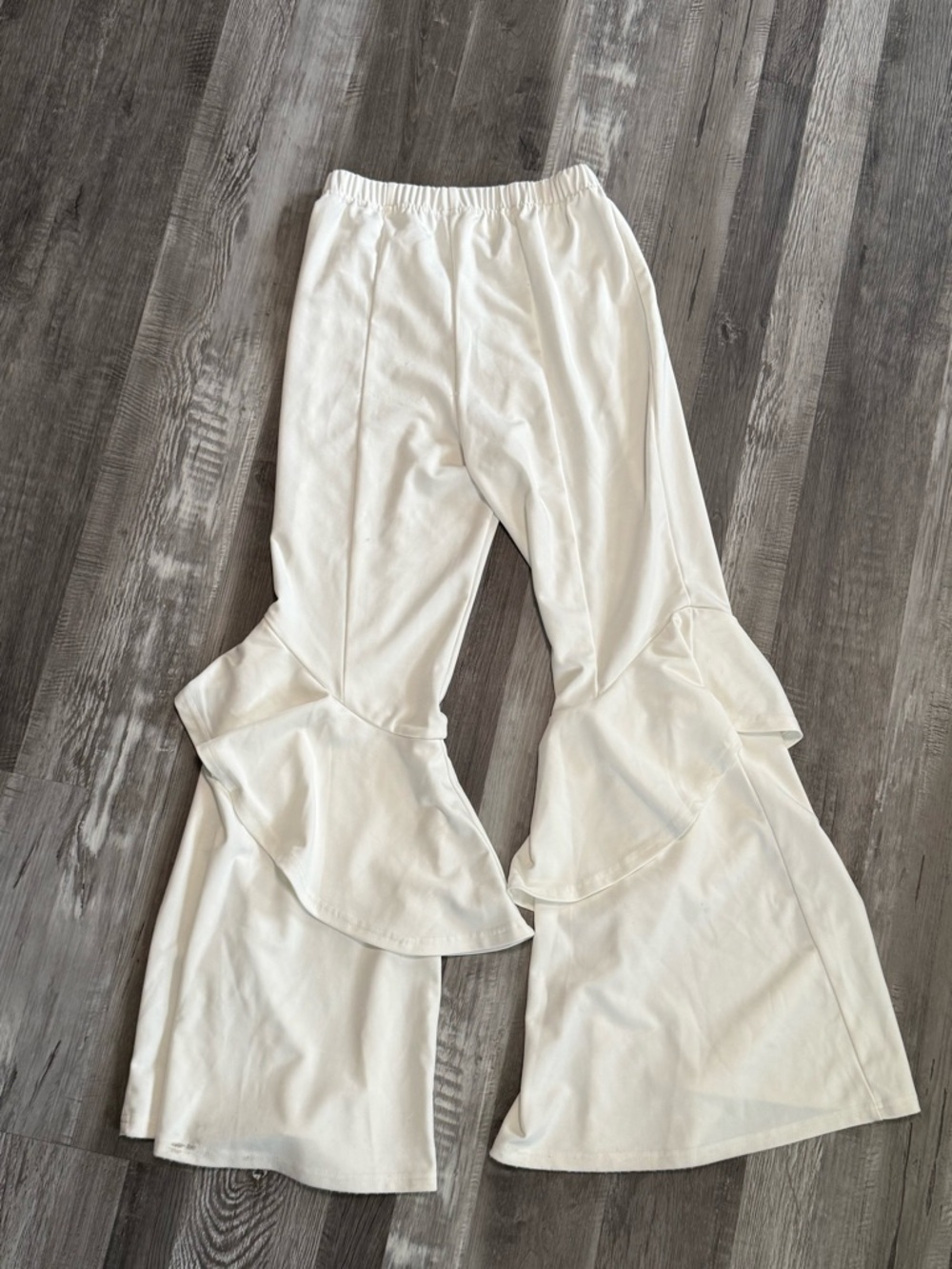 GUOLEZEEV Womens High Waisted Ruffle Flare Fit Pants, White Wide Leg Trousers - Picture 6 of 7